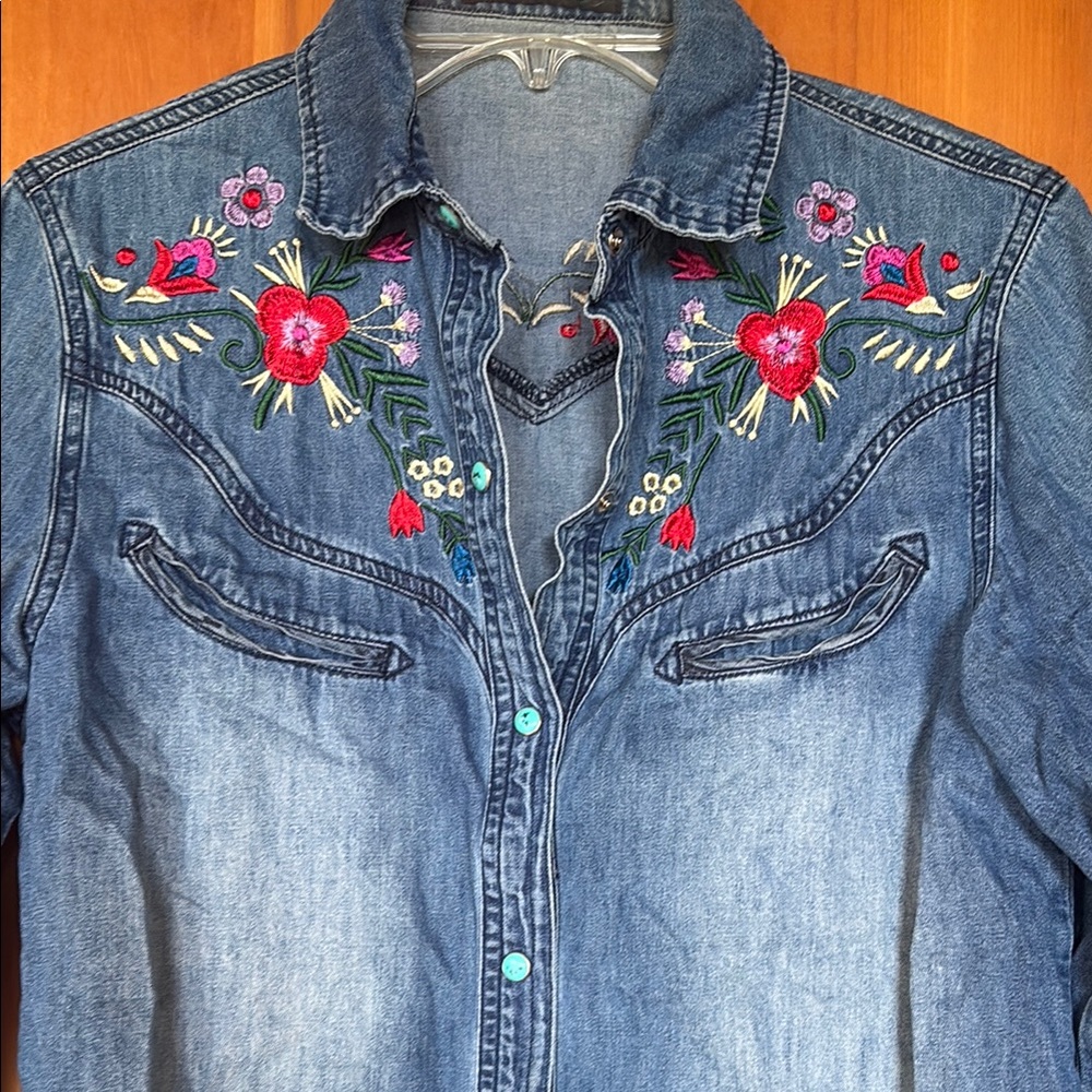 Embroidered Denim Button Down Shirt